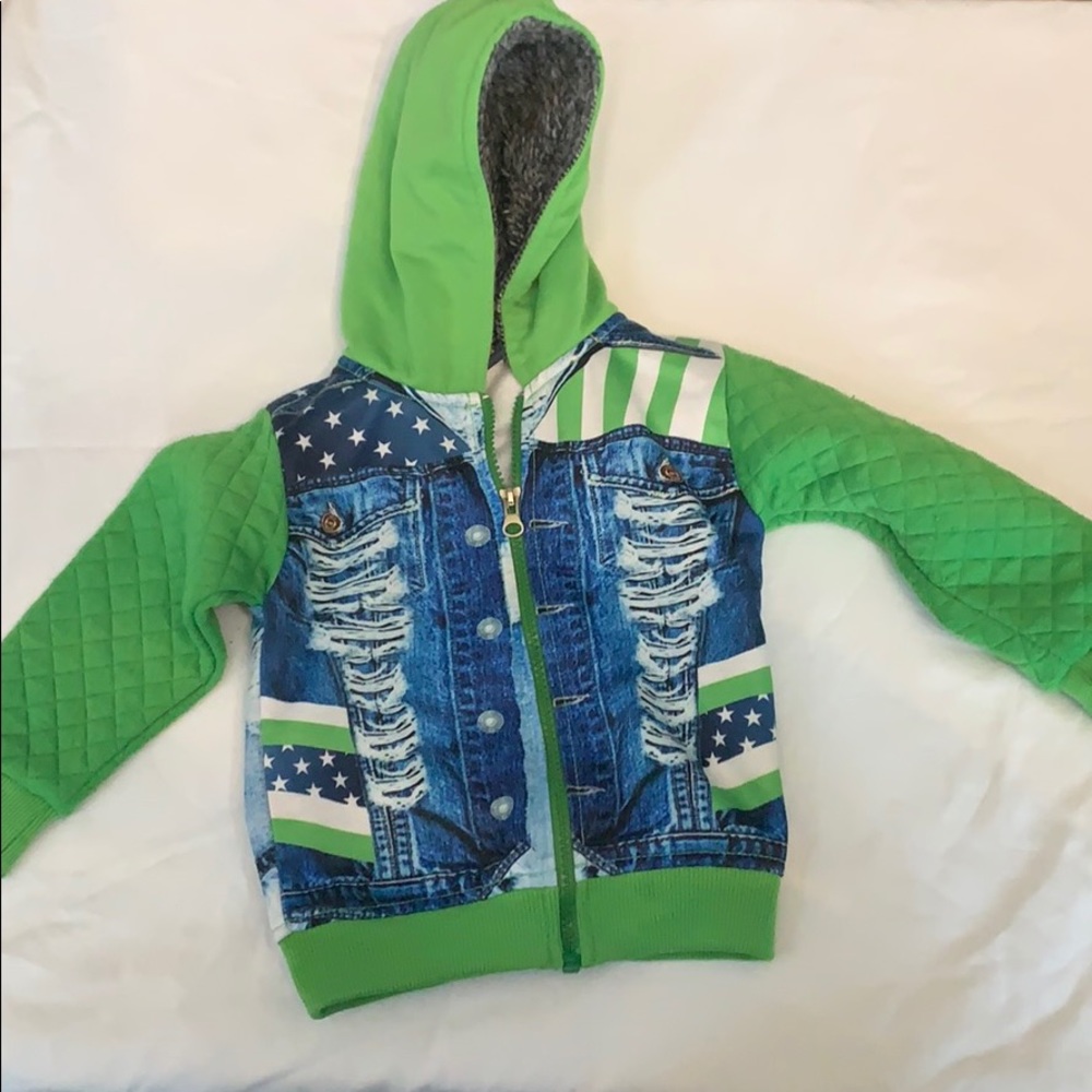 Adorable Green and Denim Infant Hoodie